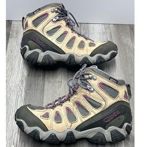 Oboz Sawtooth II Mid B-DRY Waterproof Hiking Boots Womens 8 Tan Purple 23702